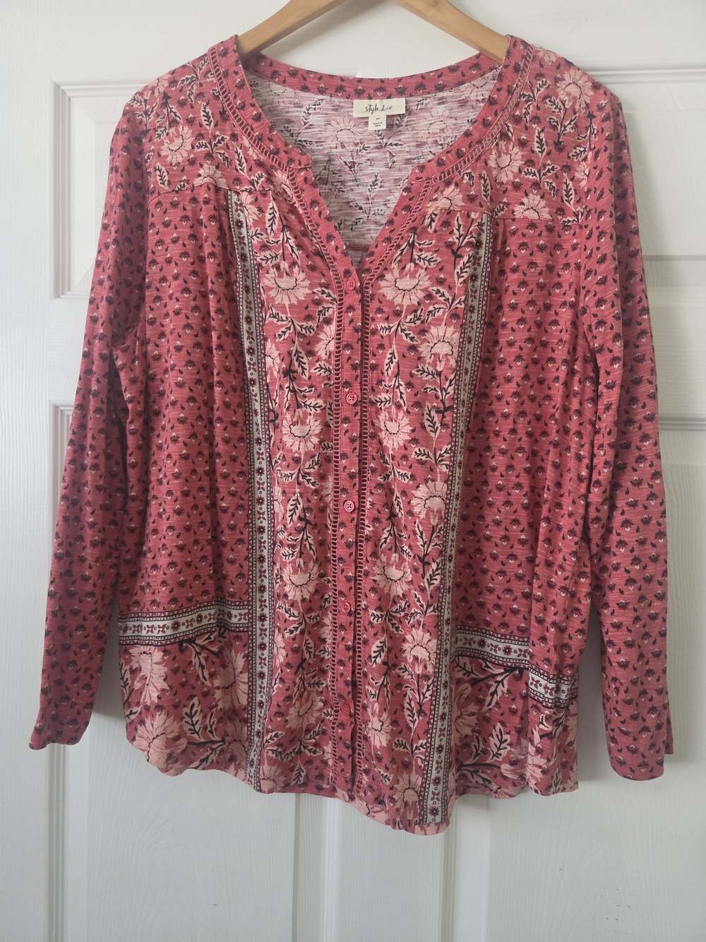 Style & Co. Rose Pink Floral Button-Front Blouse 2X